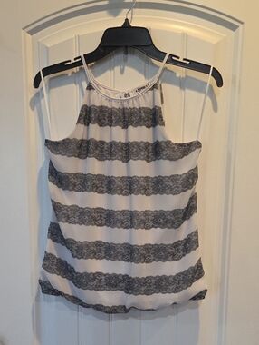Women's Express Striped Black Lace Spaghetti Strap Blouse Size M